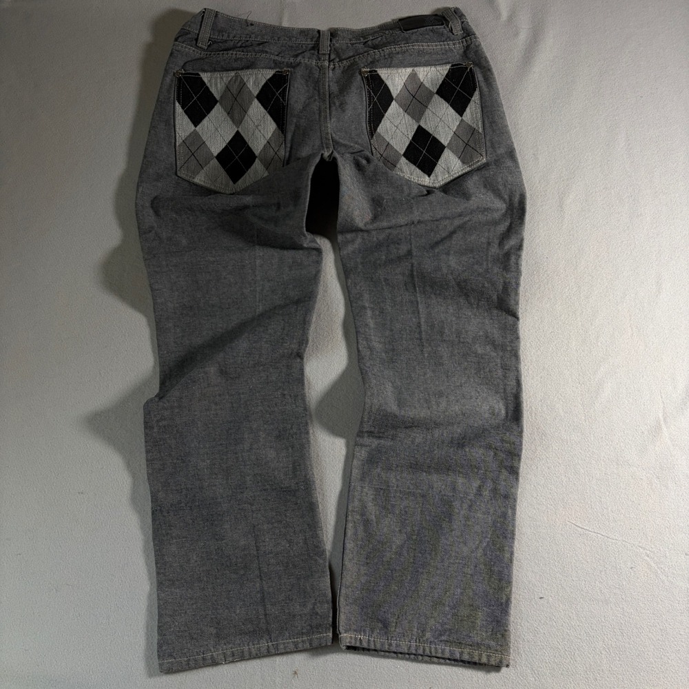 Red Ape Mens‎ Gray Denim Jeans Baggy Hip Hop Argyle Back Pockets Size 36 x 31